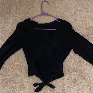 Brandy Melville Black Wrap Crop Long Sleeve